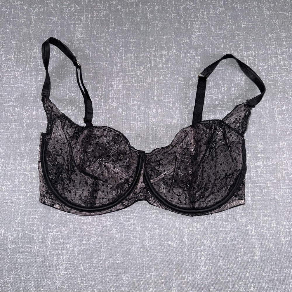 Victorias Secret Dream Angels Bra Womens 36DD Black Lace Mesh Balconette Sheer